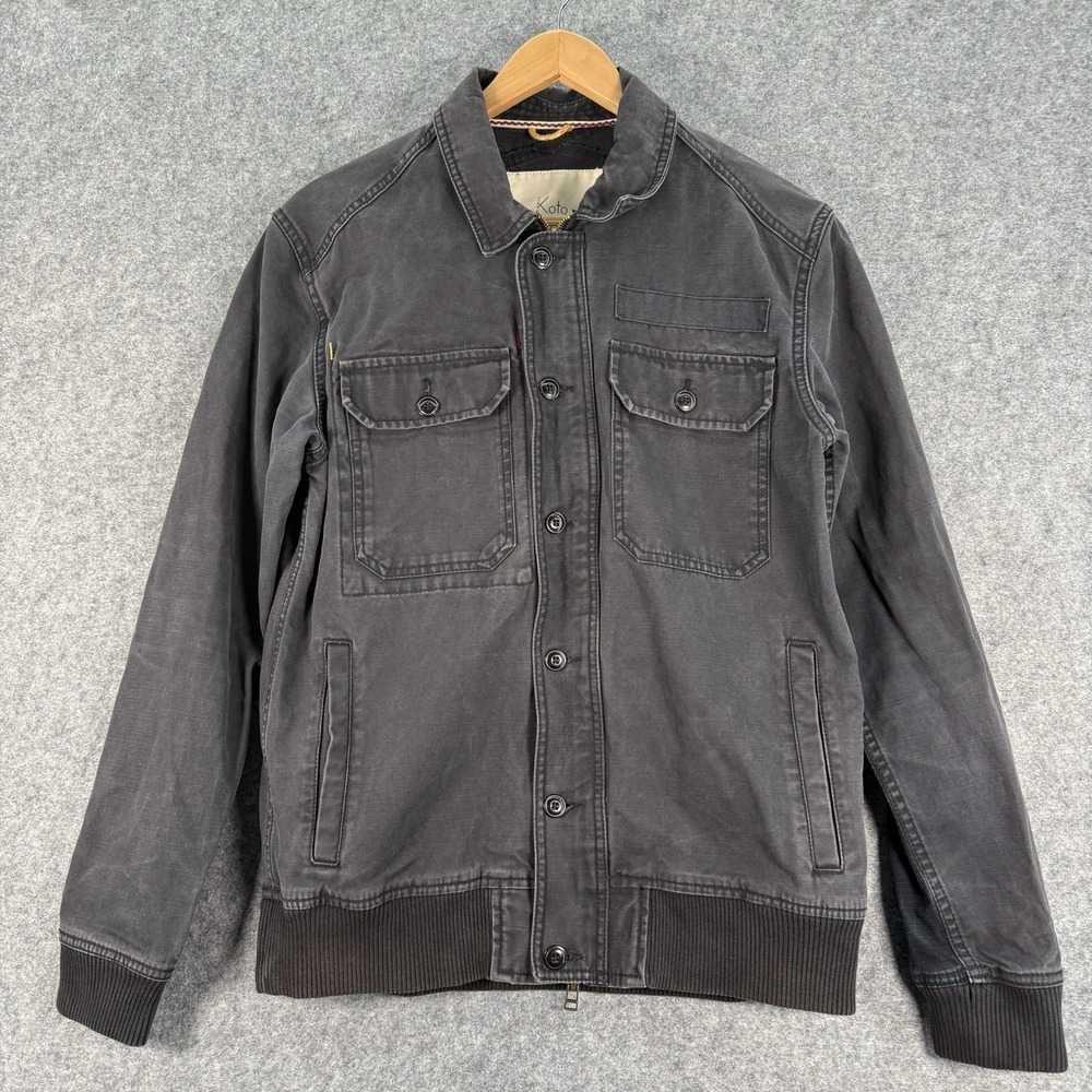 Koto Zip Up Jacket Unisex S-P Military Utility Field Buttons Pockets Black Denim